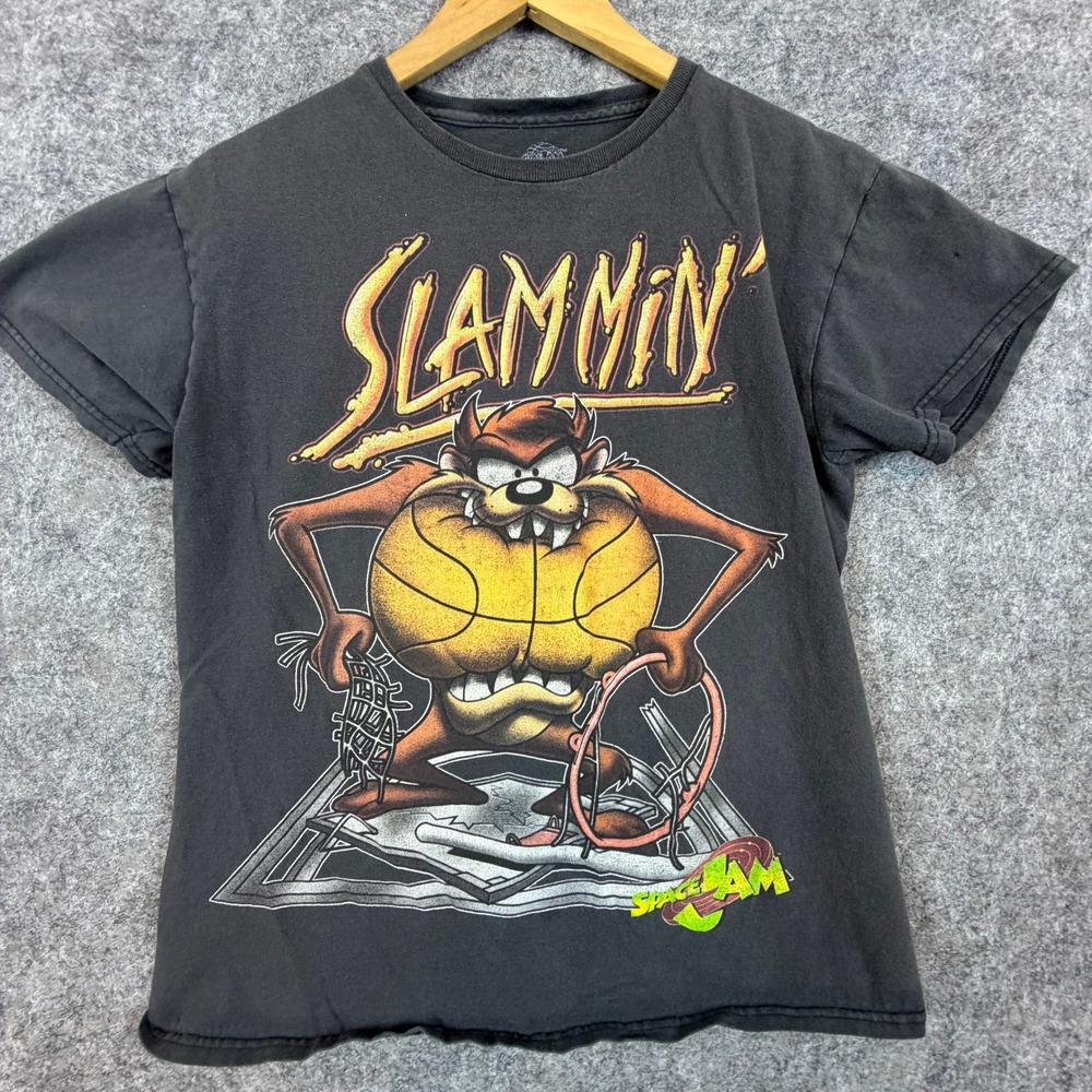 Space Jam T Shirt Mens Medium Black Looney Tunes‎ Taz Slammin Graphic Tee Cotton